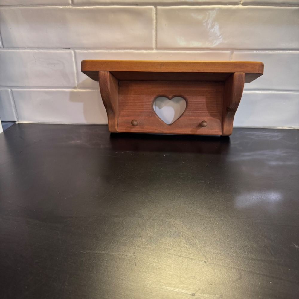Jim's Woodshop Wall Shelf Home Decor Small Brown Heart Cutout Pegs